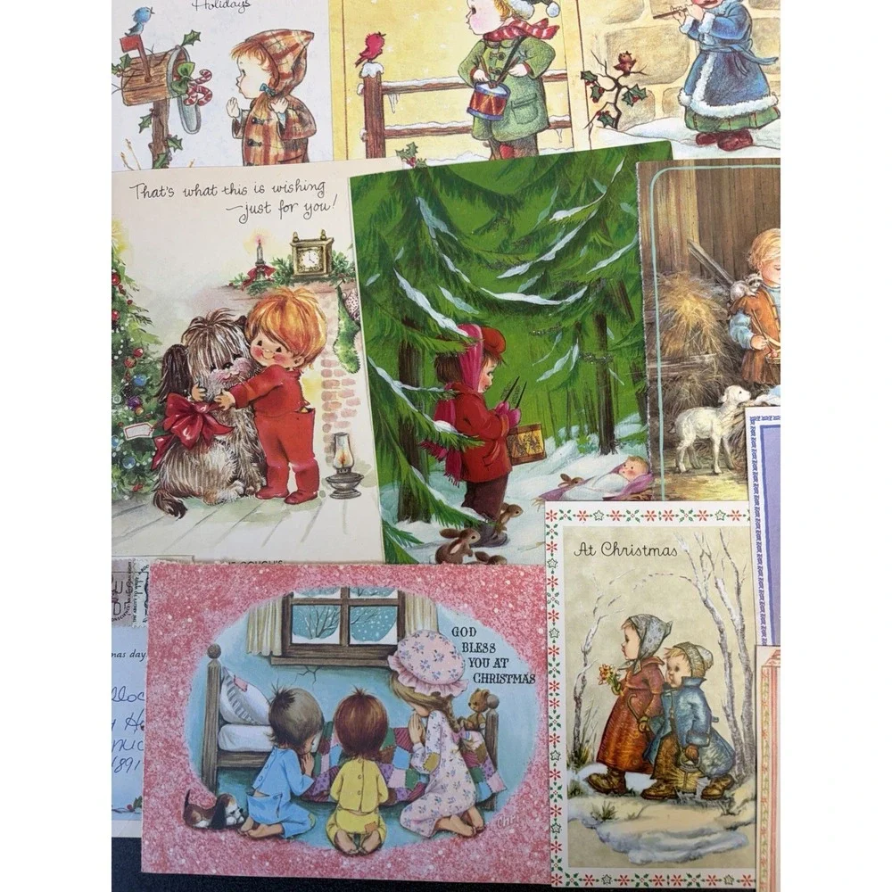 Vintage Christmas Cards Fronts ONLY Kids Children Scrapbooking Crafts Lot of 50+
